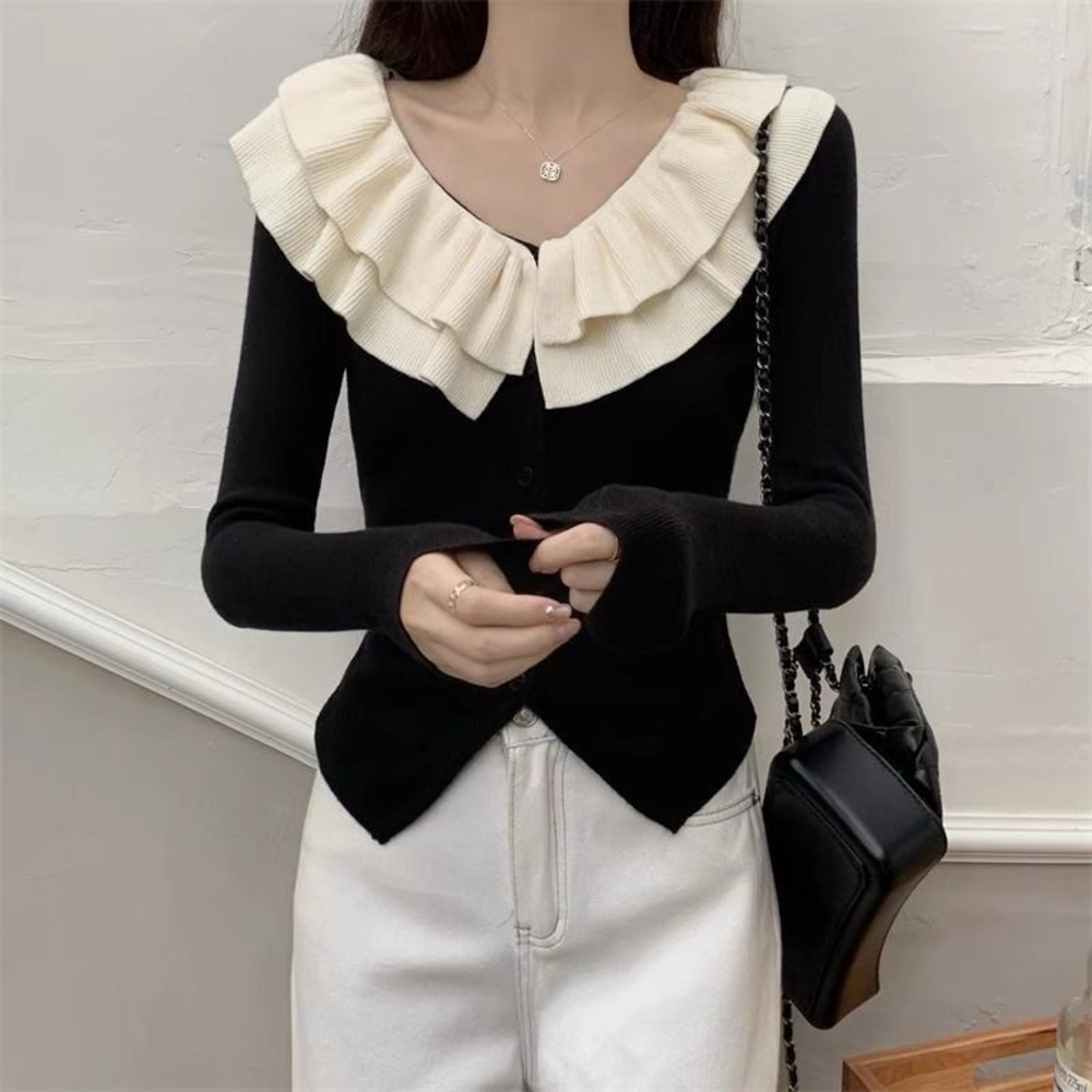 New Sweater Blouse for Women / Girls, Double Layers V Neck Design, Front Buttons